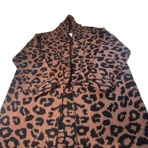 Time & Tru Women's Brown Leopard Print Open Front Cardigan Sweater XL 16-18
